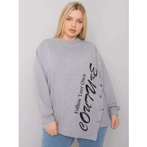 Gray melange plus size blouse with inscription