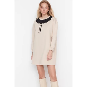 Trendyol Beige Collar Detailed Shift Raised Knitted Dress