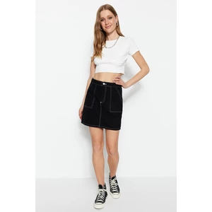 Trendyol Black Contrast Stitched Mini Denim Skirt