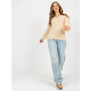 OCH BELLA beige fluffy classic sweater with wool
