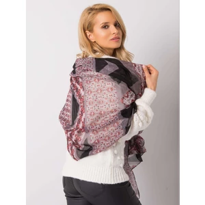Gray and burgundy shawl with print