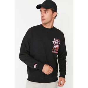 Trendyol Black Men's Oversize Fit Crew Neck Printed Sweatshirt