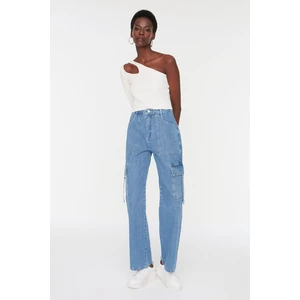 Trendyol Blue High Waist Wide Leg Jeans with Cargo Pocket