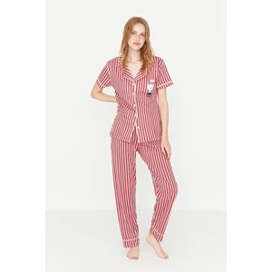 Trendyol Pink Striped Animal Print Shirt-Pants and Knitted Pajamas Set