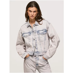 Blue and White Ladies Oversize Denim Jacket Pepe Jeans Turner Rose - Women