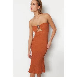Trendyol Tile Fitted Evening Dress with Knitted Texture