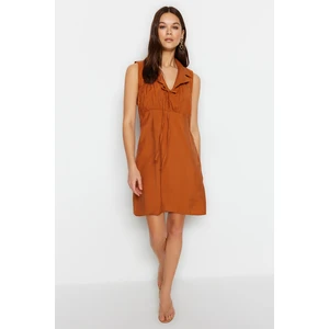 Trendyol Orange A-Line Mini Woven Jacket Collar Dress