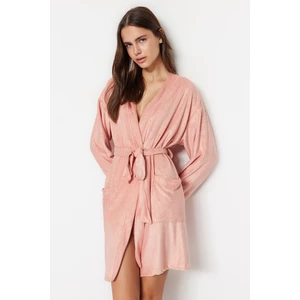 Trendyol Salmon Terry Midi Dressing Gown with Tie Detailed