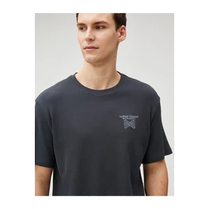 Koton Embroidered Motto T-Shirt Crew Neck Textured Short Sleeve Cotton