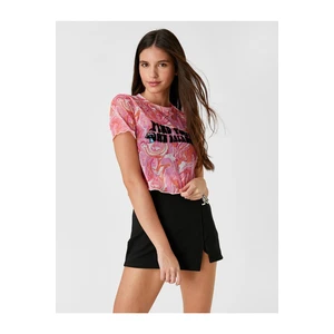 Koton Crop T-Shirt with Slogan Print