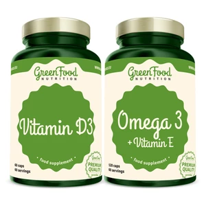 GreenFood Nutrition Omega 3 with Vitamin E + Vitamin D3 sada (pro podporu činnosti nervové soustavy)