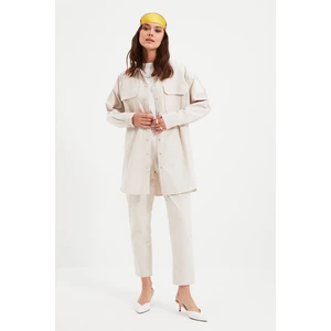 Trendyol Cream Shirt Collar Pocket Detailed Snap Closure Woven Bottom-Top Set