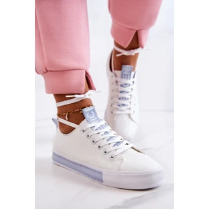 Women's Leather Sneakers White and Blue Mikayla