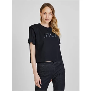 Černé dámské tričko s ramenními vycpávky KARL LAGERFELD - Dámské