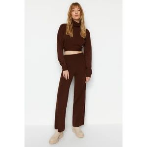 Trendyol Brown Tie Detailed Sweater Trousers Knitwear Two Piece Set