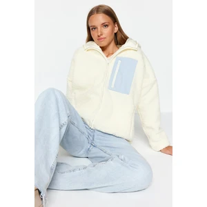 Trendyol Ecru Oversized Hooded Pocket Detailed Plush Coat