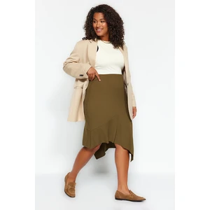 Trendyol Curve Khaki Asymmetrical Crepe Knitted Skirt