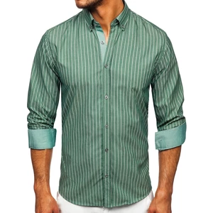 Zelená pánská pruhovaná košile s dlouhým rukávem Bolf 20731-1