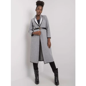 Gray melange coat with pockets and belt