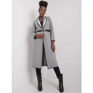 Gray melange coat with pockets and belt