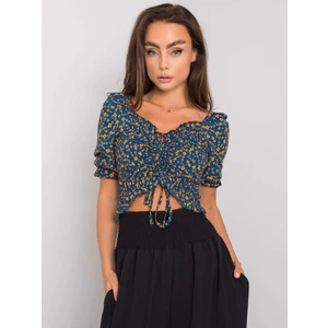 RUE PARIS Blue blouse with floral patterns