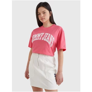 Růžové dámské vzorované dlouhé tričko Tommy Jeans - Dámské