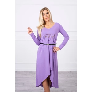 Dress with a decorative belt and an inscription purple