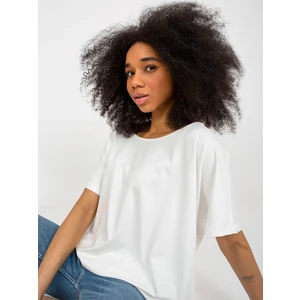 Ecru basic viscose blouse with boat neckline
