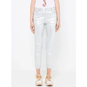 Glossy shortened trousers in silver COLOR CAMAIEU - Women