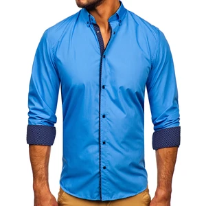 Cămașă elegantă albastră mâneca lungă Bolf 7724-1