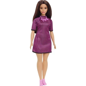 Mattel Barbie modelka čiernoružové kockované šaty