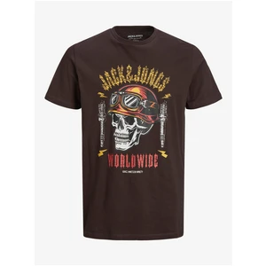 Tmavě hnědé pánské tričko Jack & Jones Captain - Pánské