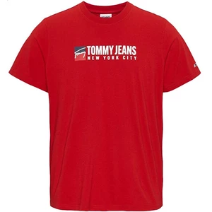 Bavlnené tričko Tommy Jeans červená farba, s potlačou