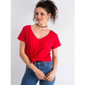 Red V-neck cotton t-shirt