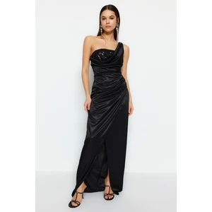 Trendyol Black Knitted Satin Sequined Long Evening Dress