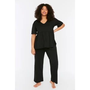 Trendyol Curve Black V-neck Knitted Pajama Set