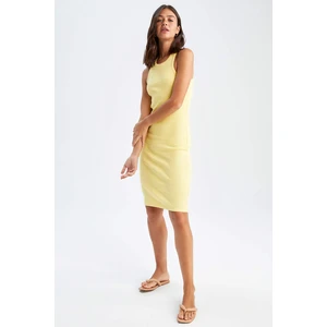 DEFACTO Slim Fit midi šaty s krátkym rukávom bez rukávov