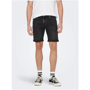 Black Mens Denim Shorts ONLY & SONS Ply - Men