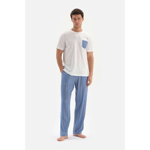 Dagi Ecru Crew Neck Short Sleeve Woven Bottom Pajama Set