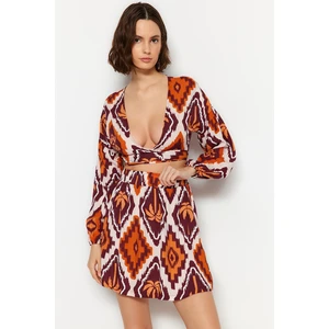 Trendyol Tropical Patterned Woven Binding Blouse and Skirt Set