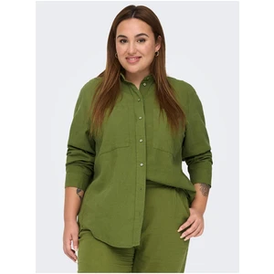 Green Ladies Linen Shirt ONLY CARMAKOMA Caro - Ladies