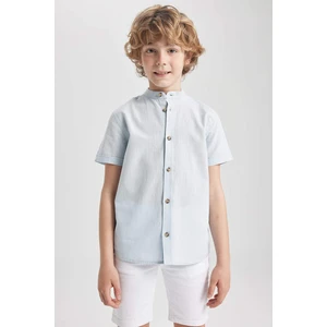 DEFACTO Boys Straight Collar Linen Look Short Sleeve Shirt