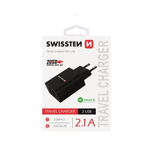 Nabíječka Swissten Smart IC 2.1A s 2 USB konektory, černá