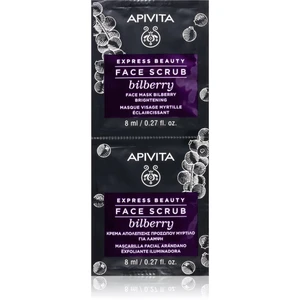 Apivita Express Beauty Bilberry intenzívny čistiaci peeling pre rozjasnenie pleti 2 x 8 ml