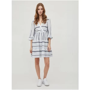 White-blue striped wrap dress with three-quarter sleeve VILA Etni - Women