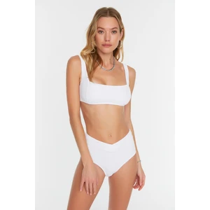 Trendyol White Textured High Waist Bikini Bottom