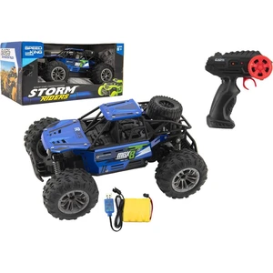 Auto RC buggy terénní modré 22cm plast 2,4GHz na baterie + dobíjecí pack v krabici 32x16x18cm