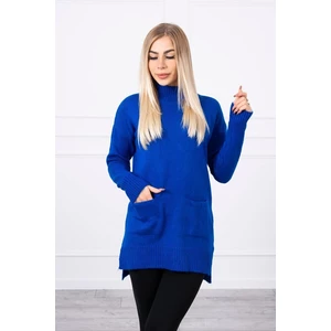 Sweater with stand-up collar purple-blue