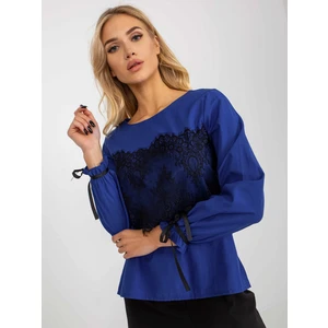 Cobalt blue formal blouse with lace insert