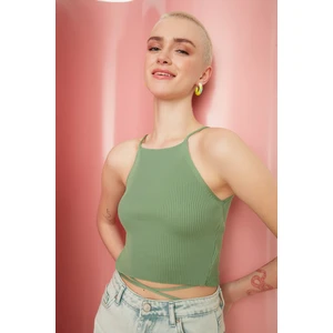 Trendyol Mint Crop Tie Detailed Knitwear Blouse